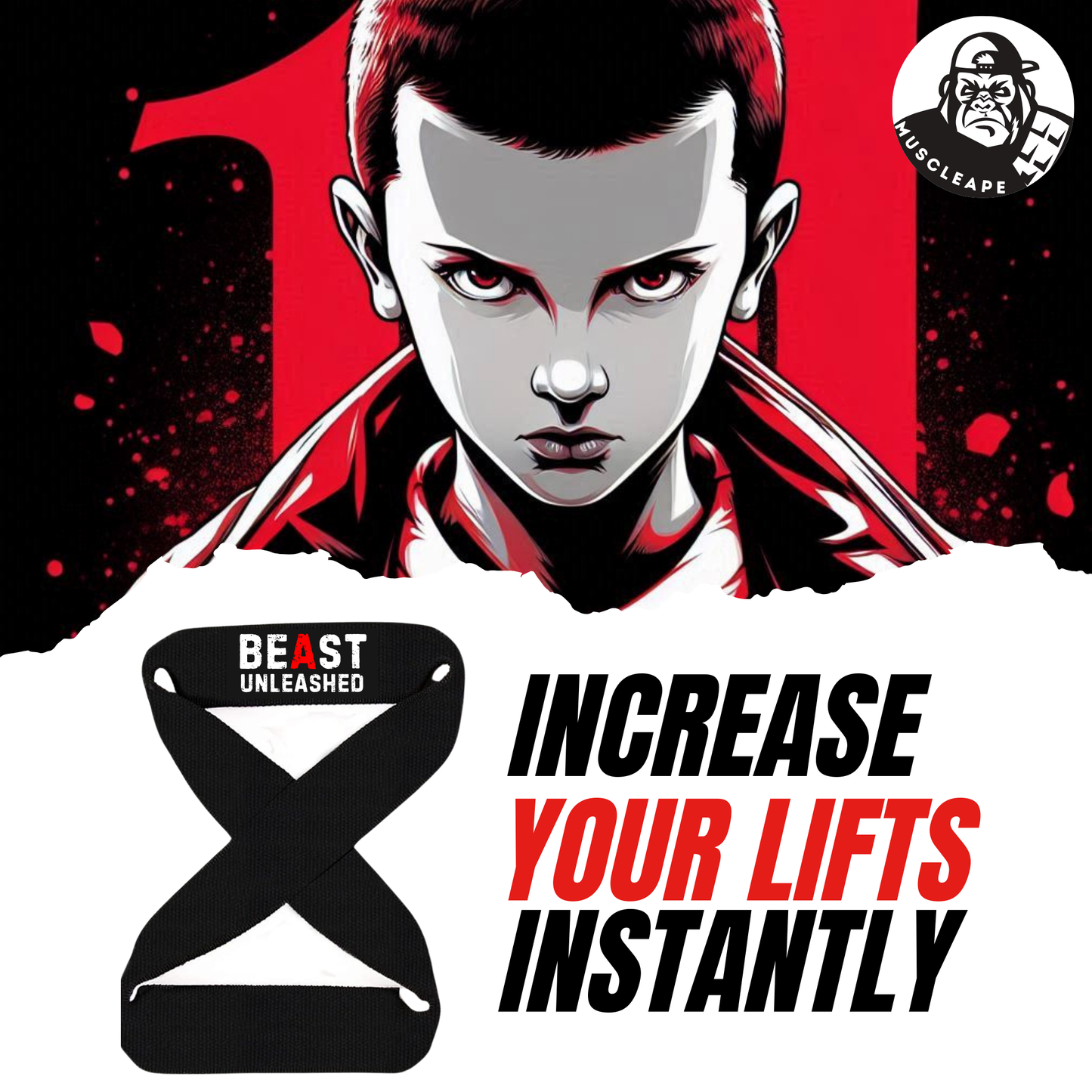 Muscleape Weight Lifting Straps Wrist Supporter Non-Slip with Padded Cuff for Gym Workout (figure 8 straps) Black Beast Mode. | | Muscleape