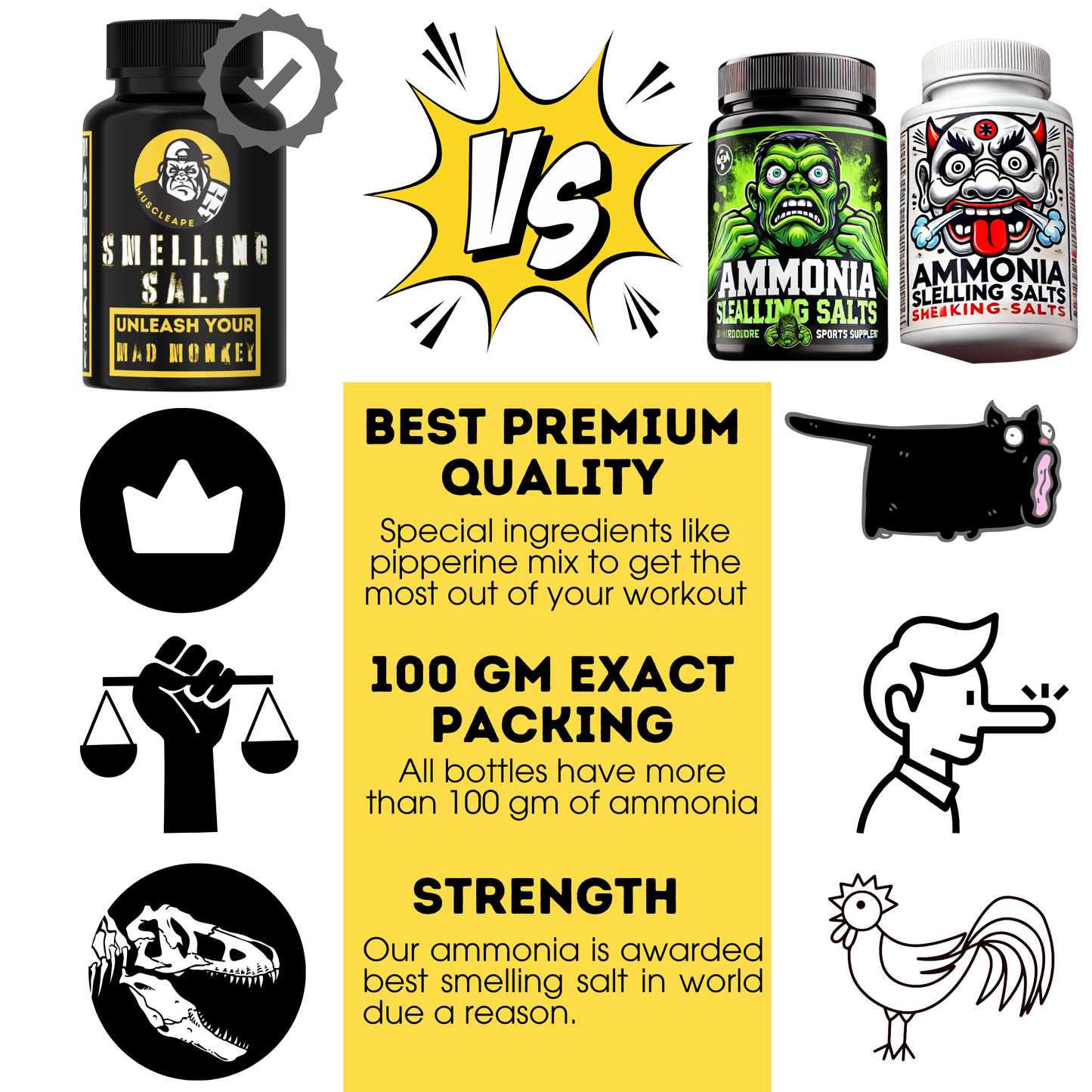 Muscleape Ammonia Smelling Salt. Most Potent .Safe And Non-Addictive Performance Enhancer. Choice Of Elite Powerlifters.100 gm Of Pure Wrath. | Powerlifting | Muscleape