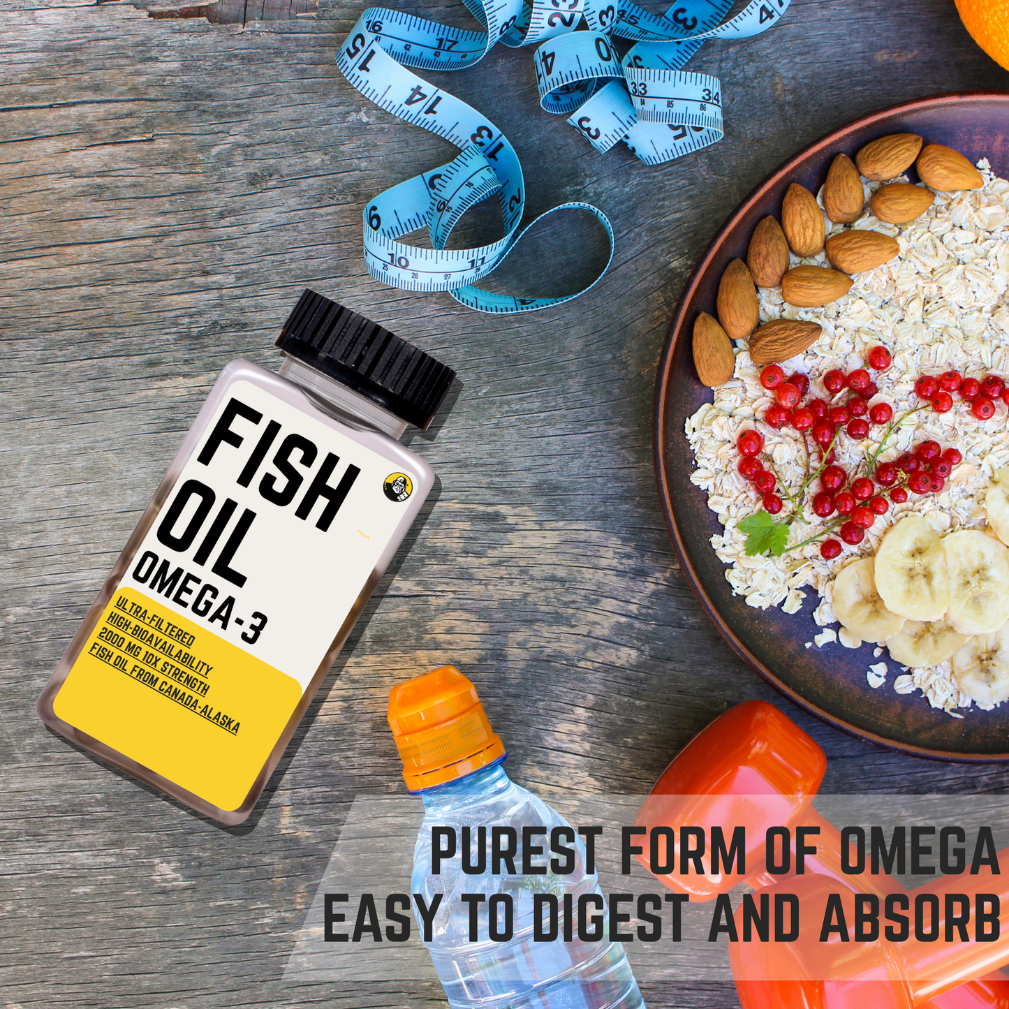 MuscleApe Omega-3 Fish Oil Softgels – 2000 mg Omega-3 (360 mg EPA & 240 mg DHA) – Enteric Coated, Burp-Free, Superior Bioavailability & Easily Digestible. 120 Softgels