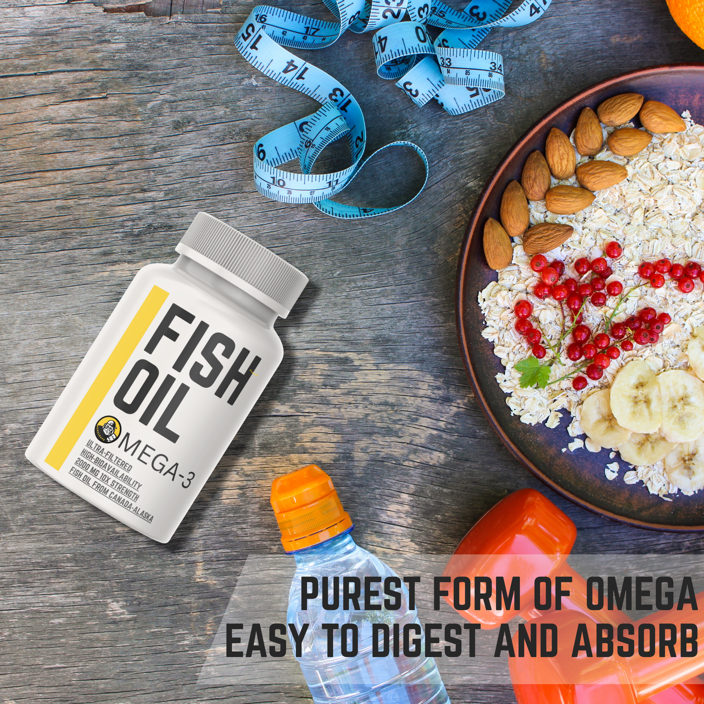 MuscleApe Omega-3 Fish Oil Softgels – 2000 mg Omega-3 (360 mg EPA & 240 mg DHA) – Enteric Coated, Burp-Free, Superior Bioavailability & Easily Digestible. 30 Softgels