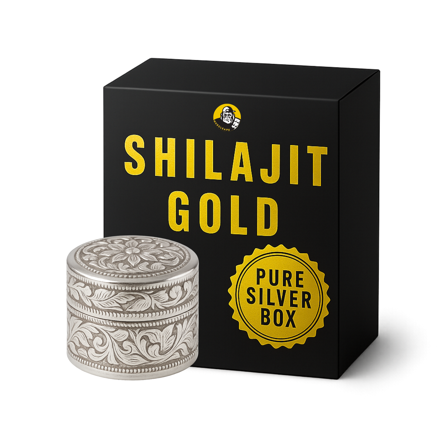 Muscleape Himalayan Shilajit Resin 5g | Silver Container + 24K Gold Infused | With Ashwagandha, Tribulus & 12+ Herbs for Energy & Vitality