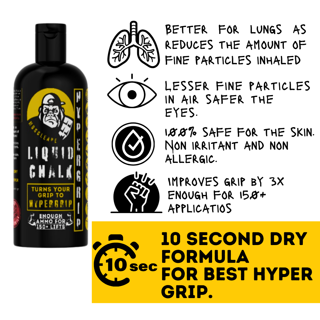 Muscleape Liquid Chalk 200Ml. Turn Your Grip Into Titanium Strength Hypergrip| Sufficient for 150+ Lifts| Best for Weightlifting, Powerlifting, Gymnastics, Calisthenics, CrossFit and Other Sports | Powerlifting | Muscleape