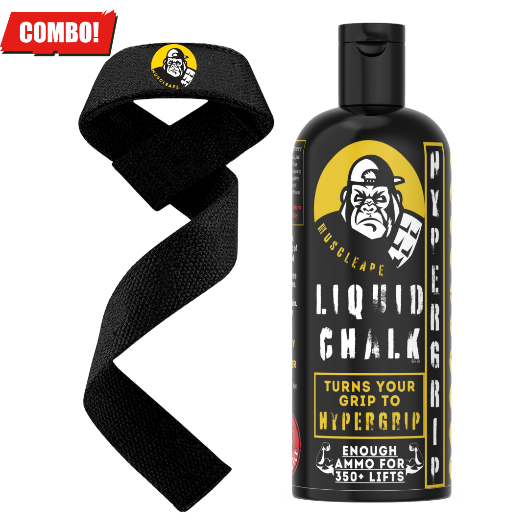 Muscleape Weight Lifting Straps Wrist Supporter With 200ml Liquid Chalk For Gym. Gym Accessories Men & Women. | | Muscleape
