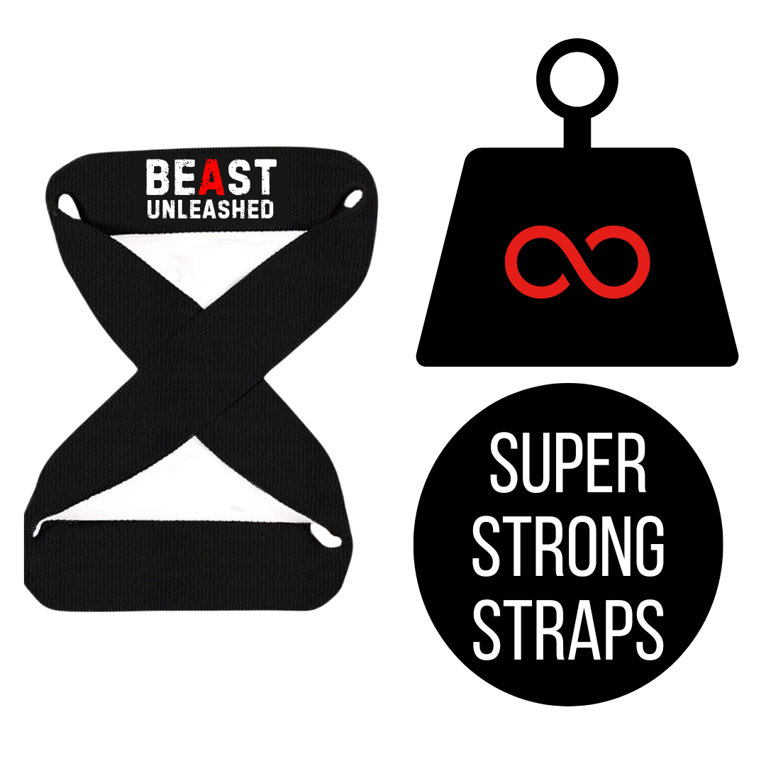 Muscleape Weight Lifting Straps Wrist Supporter Non-Slip with Padded Cuff for Gym Workout (figure 8 straps) Black Beast Mode. | | Muscleape