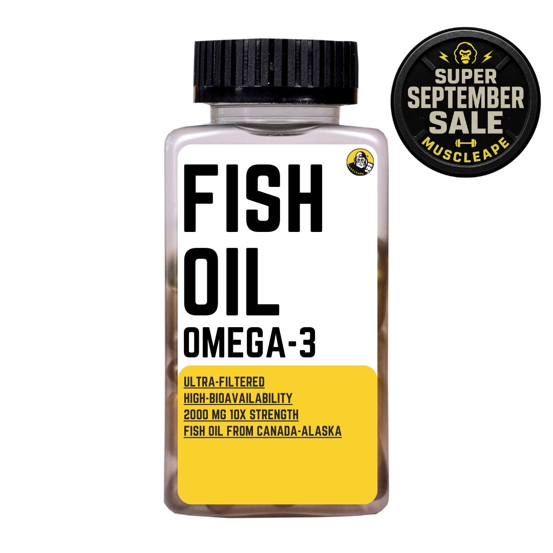 MuscleApe Omega-3 Fish Oil Softgels – 2000 mg Omega-3 (360 mg EPA & 240 mg DHA) – Enteric Coated, Burp-Free, Superior Bioavailability & Easily Digestible. 60 Softgels