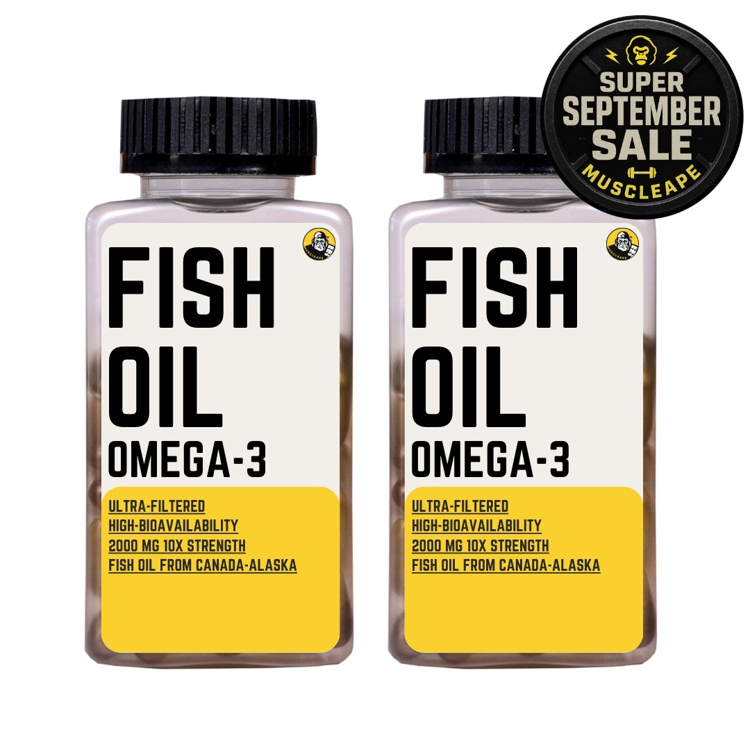 MuscleApe Omega-3 Fish Oil Softgels – 2000 mg Omega-3 (360 mg EPA & 240 mg DHA) – Enteric Coated, Burp-Free, Superior Bioavailability & Easily Digestible. 120 Softgels