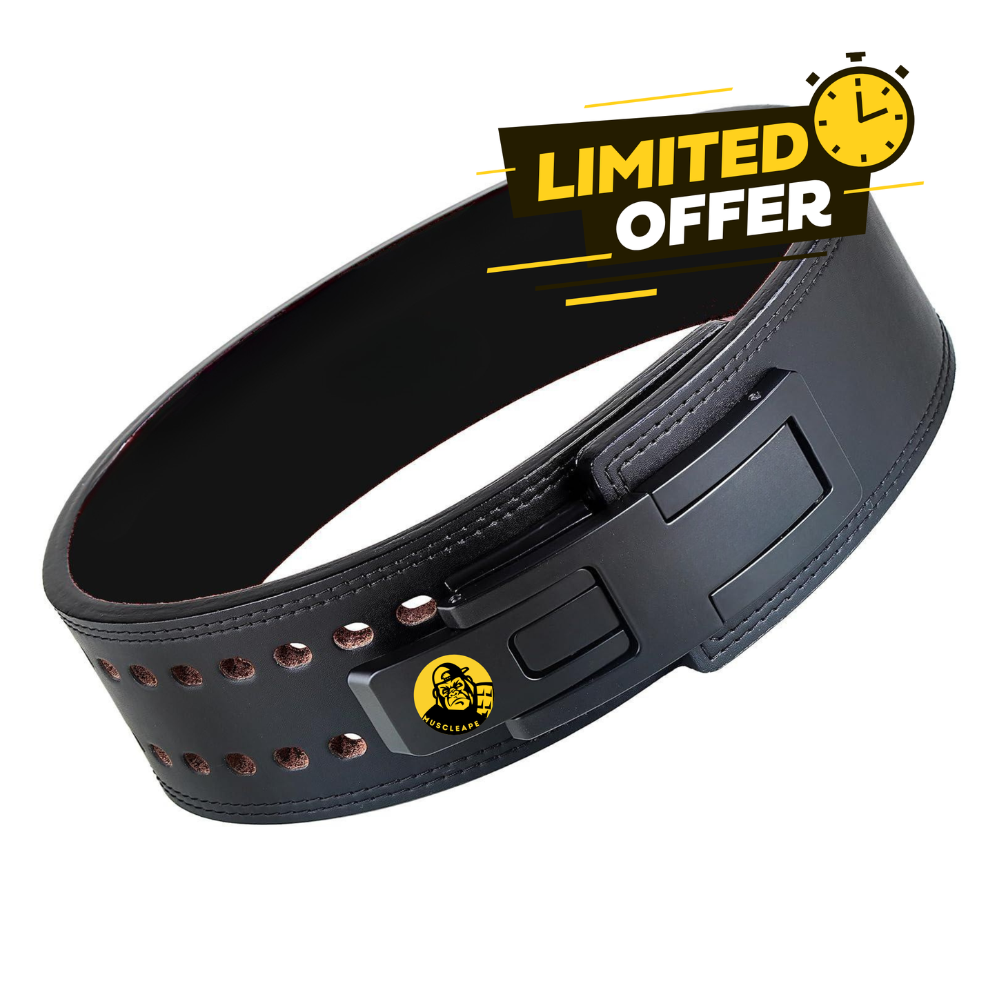 Muscleape 13mm Lever Belt. 4" Wide Genuine Leather. Quick-Release Steel Alloy Lever. Adjustable Powerlifting Belt With Lifetime Brand Warranty.