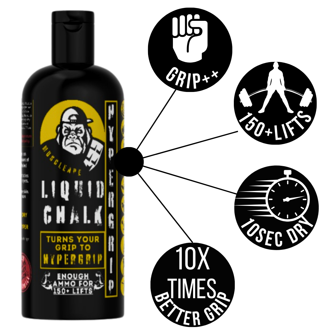 Muscleape Liquid Chalk 200Ml. Turn Your Grip Into Titanium Strength Hypergrip| Sufficient for 150+ Lifts| Best for Weightlifting, Powerlifting, Gymnastics, Calisthenics, CrossFit and Other Sports | Powerlifting | Muscleape