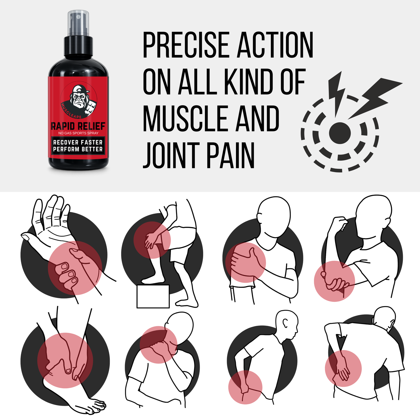 MuscleApe Rapid Relief No Gas Sports Spray - Eucalyptus & Clove Muscle Pain Relief Spray, 200ml