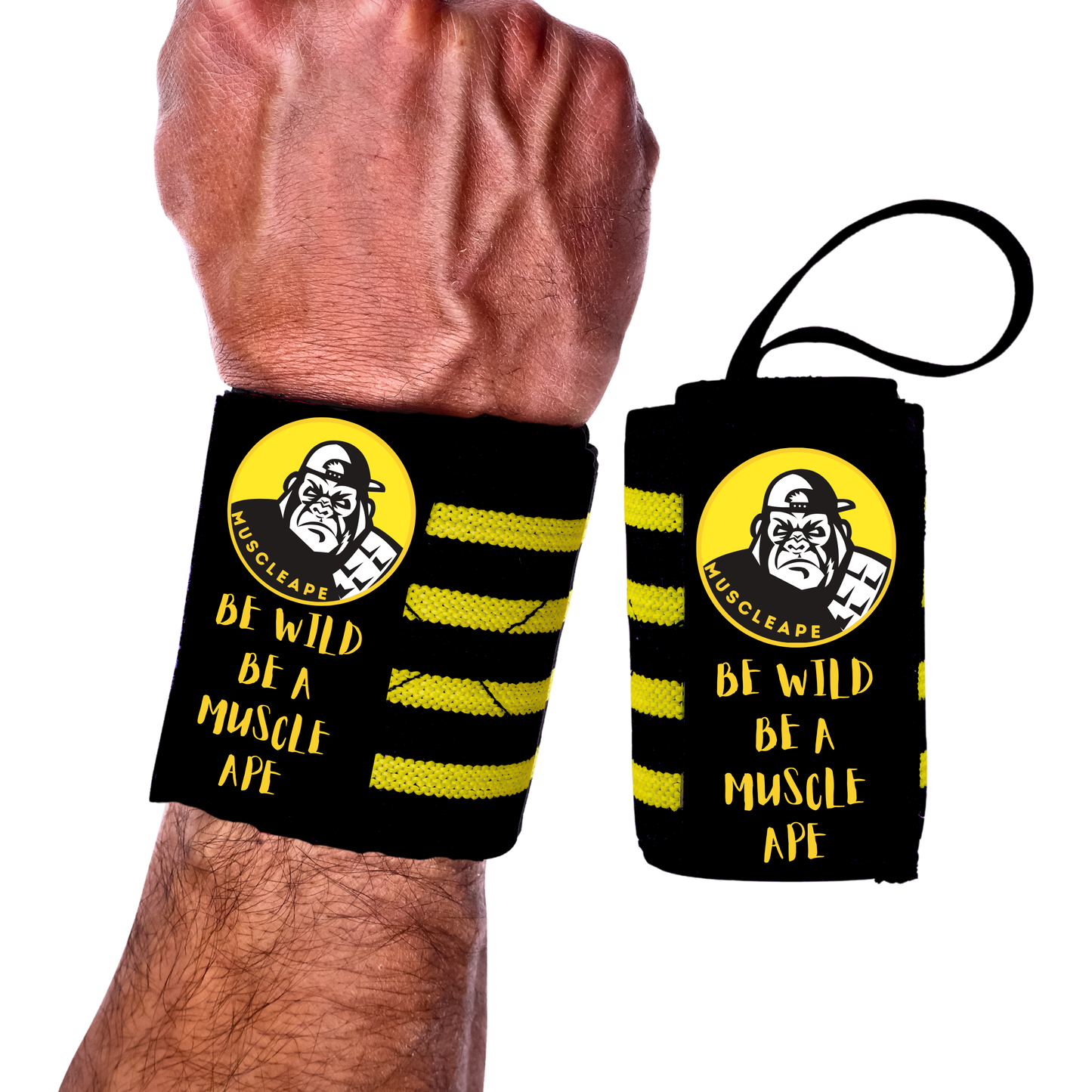 Muscleape Wrist Wraps for Weightlifting – Adjustable Gym Wrist Support with Thumb Loop– Flexible Lifting Straps for Men & Women – Powerlifting, Bench Press, CrossFit & Other Sports. Bumblebee Edition | Powerlifting Wrist Support Gym | Muscleape