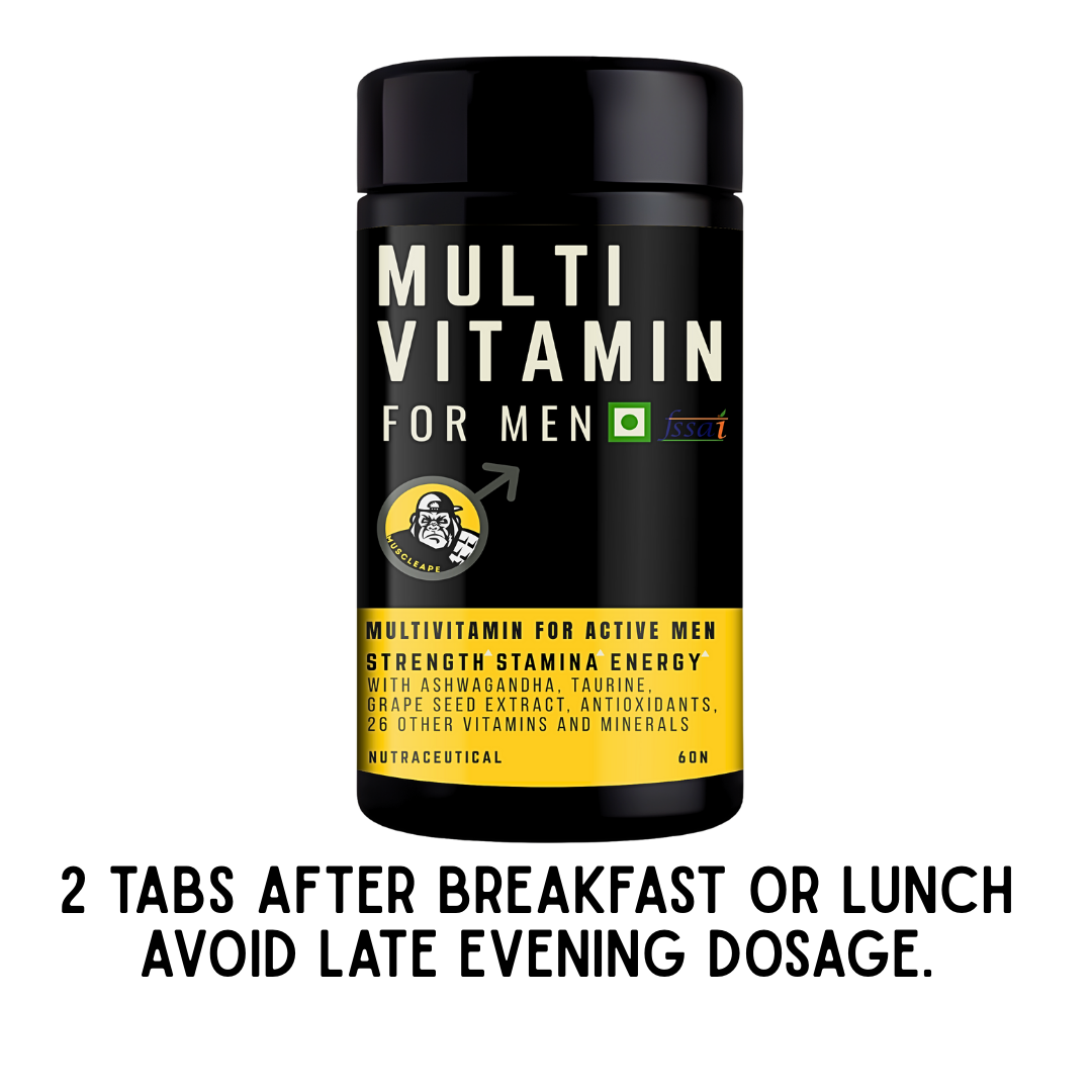 Muscleape Men's Multivitamin Alfa Stack For Peak Performance| 30 Days Complete Course| Testmax - Ultimate Male Performance Booster, Multivitamin & Shilajit Gold Resin.