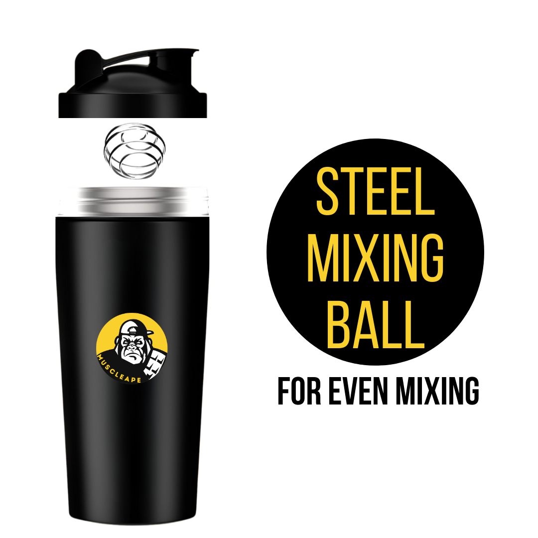 Muscleape Stainless Steel Shaker Bottles For Gym (Black) 100% Leakproof Guarantee, Ideal For Protein, Pre Workout, Bcaas & Water Bpa Free Material, 750 milliliter. | Gym | Muscleape