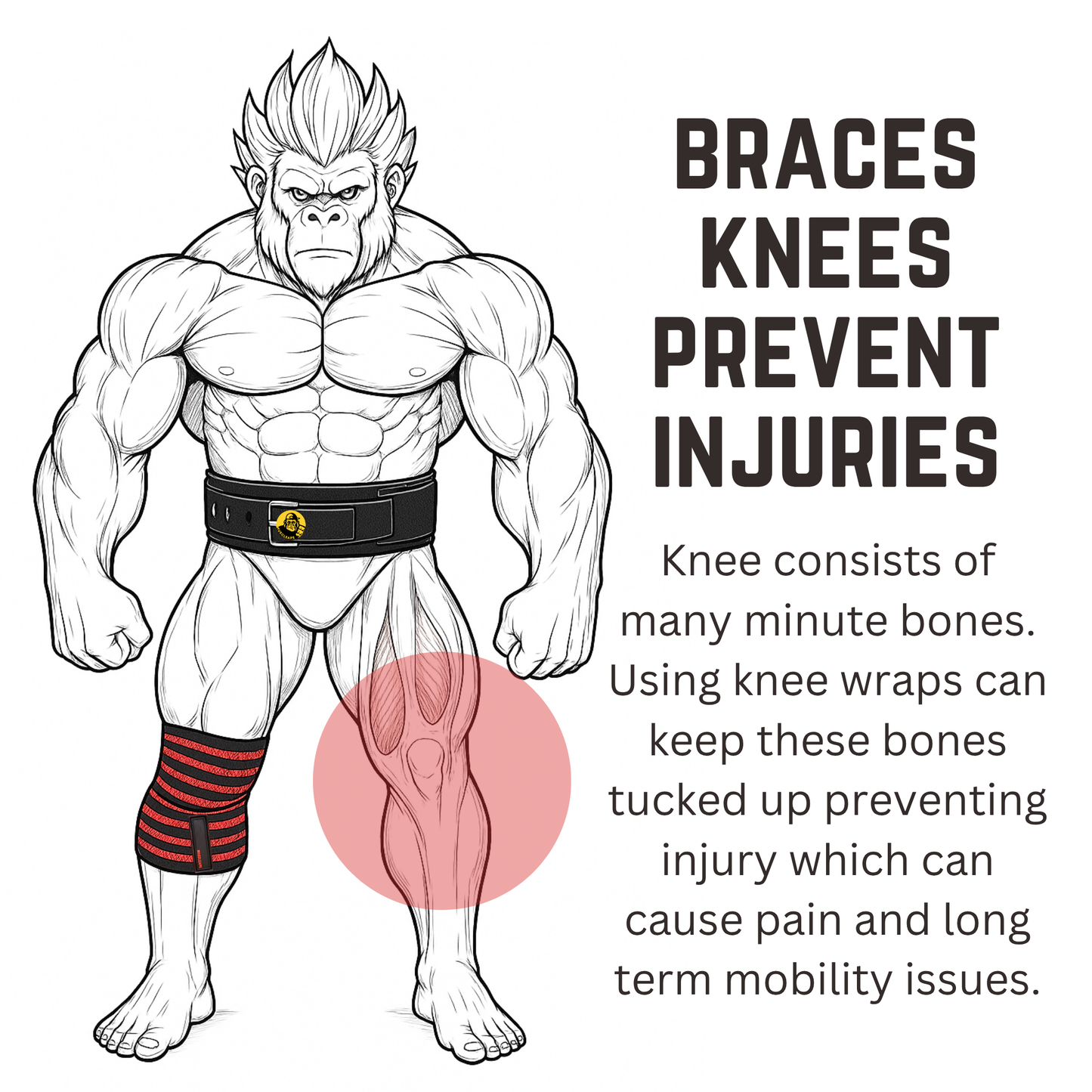 Muscleape 2 Meter Knee & Joint Support Wraps – SuperFabric Elastic Compression Straps for Squats, Leg Press & Powerlifting | Adjustable Gym Support for Men & Women (Black-red)