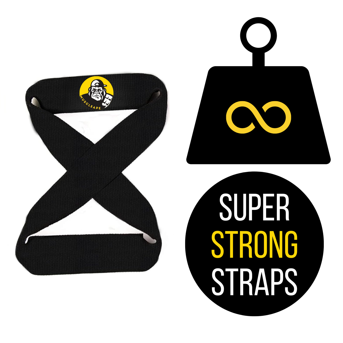 Muscleape Weight Lifting Straps Non-Slip with Padded Cuff for Gym Workout Deadlift Powerlifting and Fitness Strength Training. Figure 8 straps | | Muscleape