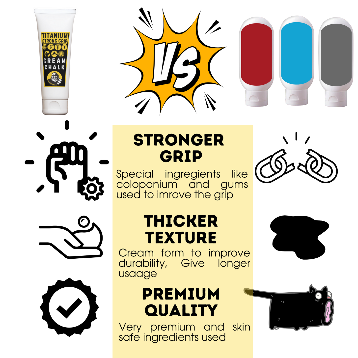 Muscleape Liquid Chalk Cream for Stronger Titanium Strenght Dry Grip. Sweat Free Hands for Weightlifting, Gym, Calisthenics, Gymnastics, CrossFit, Bodybuilding. Grip Harder- Lift Heavier. 250++ Lifts | | Muscleape