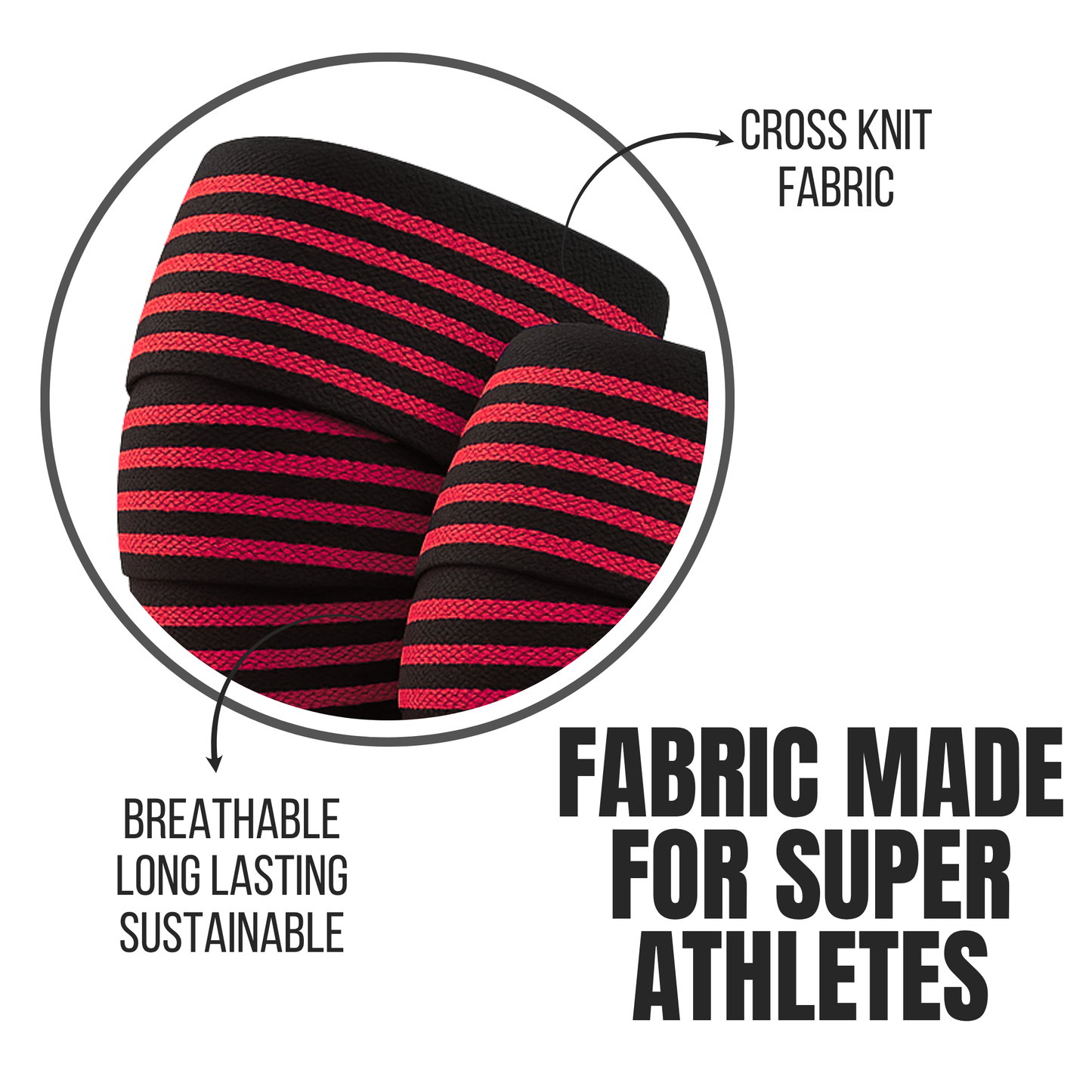Muscleape 2 Meter Knee & Joint Support Wraps – SuperFabric Elastic Compression Straps for Squats, Leg Press & Powerlifting | Adjustable Gym Support for Men & Women (Black-red)