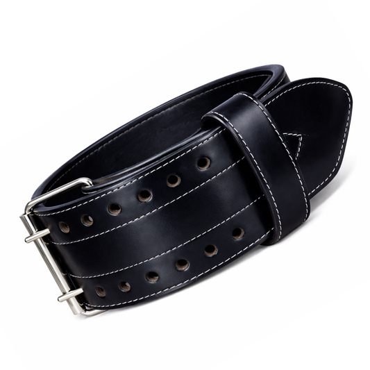 Muscleape Weight Lifting Belt for Men & Women, Black Harness Leather Gym Belt with Suede Back Support, Double Prong Buckle, 6 mm Thick 4 Inch Wide for Weightlifting, Powerlifting, Deadlift & Strength Training