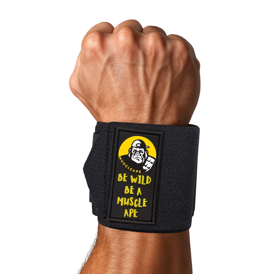 Muscleape Original Black Wrist Wraps for Weightlifting – Adjustable Gym Wrist Support with Thumb Loop– Flexible Lifting Straps for Men & Women – Powerlifting, Bench Press, CrossFit & Other Sports. | Powerlifting Wrist Support Gym | Muscleape