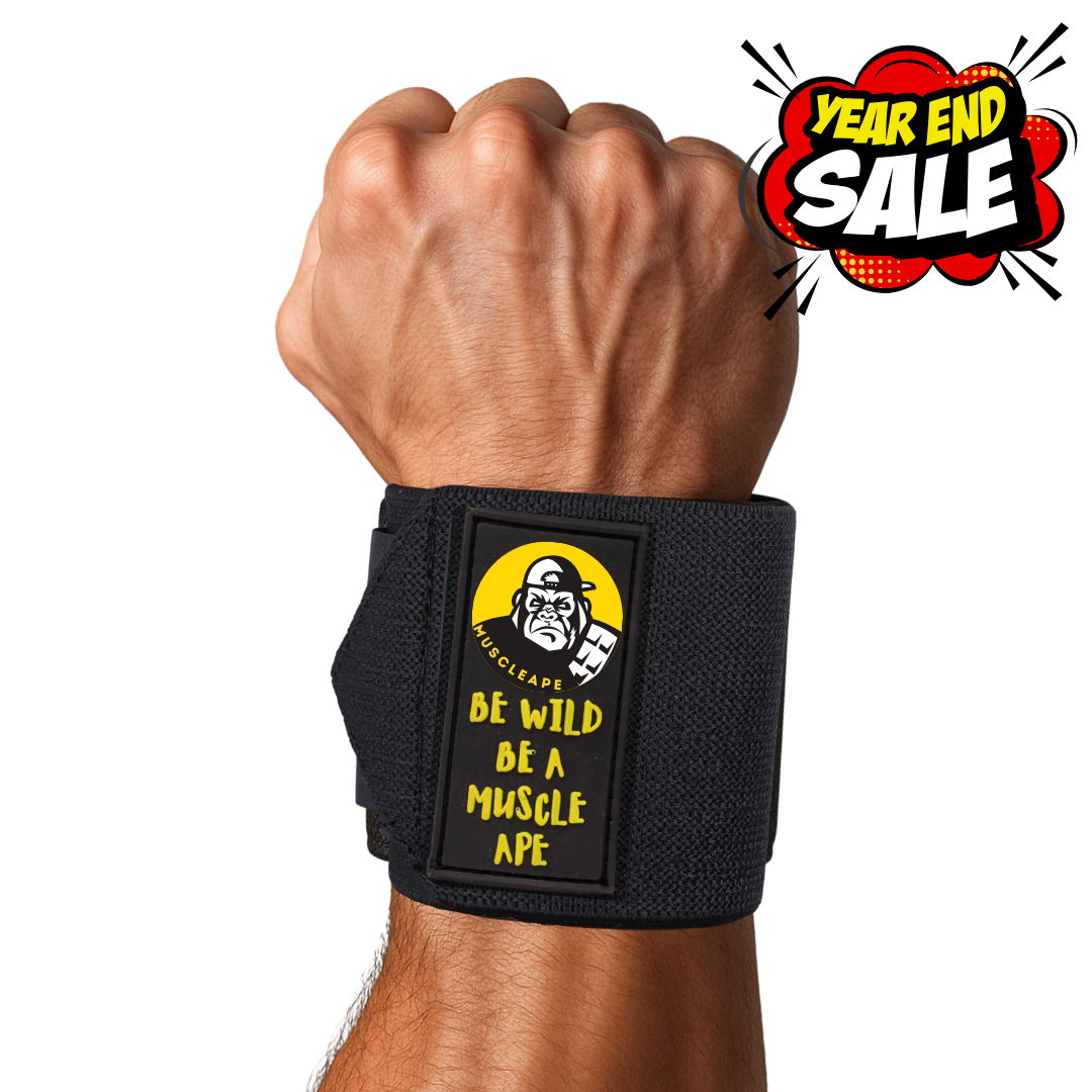 Muscleape Original Black Wrist Wraps for Weightlifting – Adjustable Gym Wrist Support with Thumb Loop– Flexible Lifting Straps for Men & Women – Powerlifting, Bench Press, CrossFit & Other Sports. | Powerlifting Wrist Support Gym | Muscleape