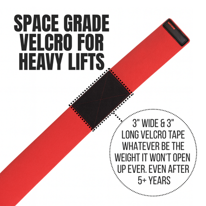 Red velcro tape with black text on a white background Muscleape 2m Knee & Joint Support Wraps 