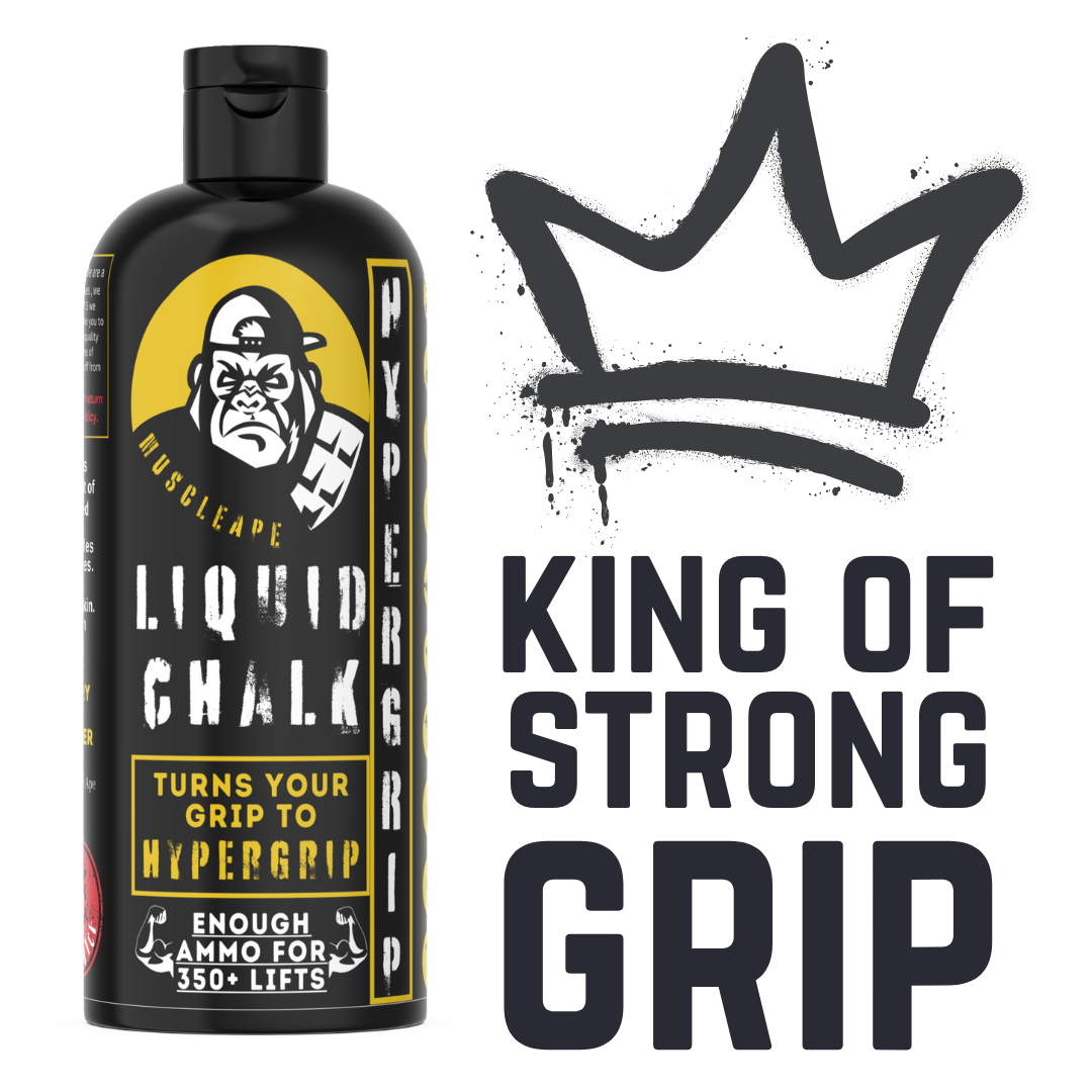 Muscleape Liquid Chalk 200ml + Wrist Wraps | Dry Steel-Like Grip + 20” x 3” Heavy Lifting Support with Wide Velcro | Powerlifting & Gym