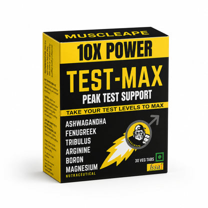 Box of Test-Max supplement with yellow and black design on a white background