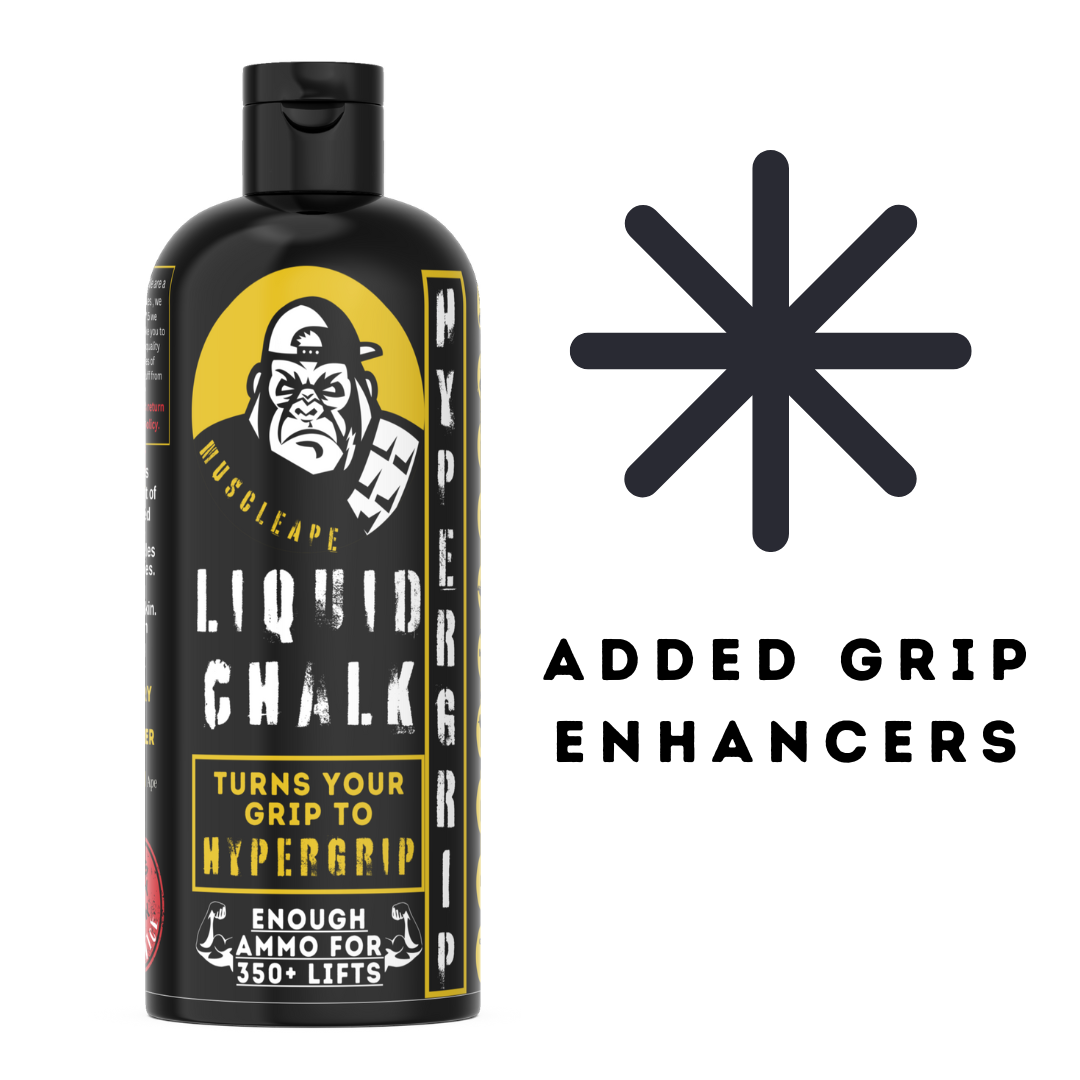 Muscleape Liquid Chalk 200ml + Wrist Wraps | Dry Steel-Like Grip + 20” x 3” Heavy Lifting Support with Wide Velcro | Powerlifting & Gym