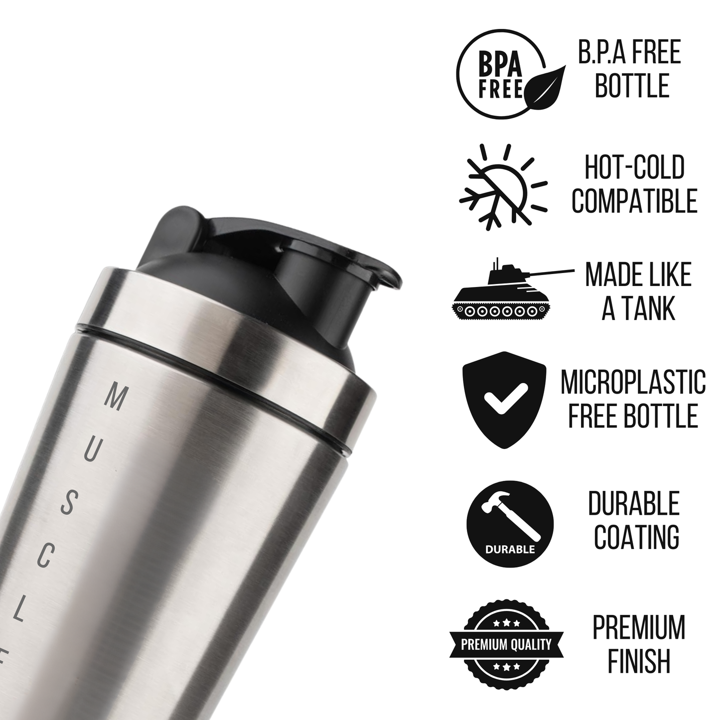 Muscleape Stainless Steel Shaker Bottle 750ml (Silver)
