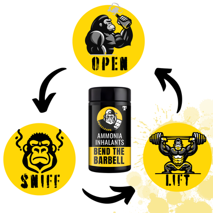 Ammonia Inhalants container with gorilla graphics and text on a white background