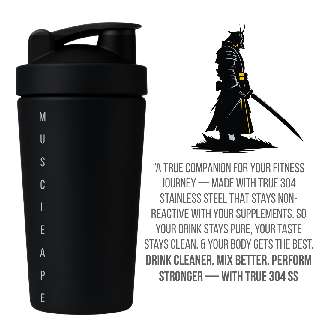 Muscleape Stainless Steel Shaker Bottle 900ml (Black) | 100% Leakproof, BPA-Free | Protein & Pre-Workout Mixer for Gym, BCAA & Water
