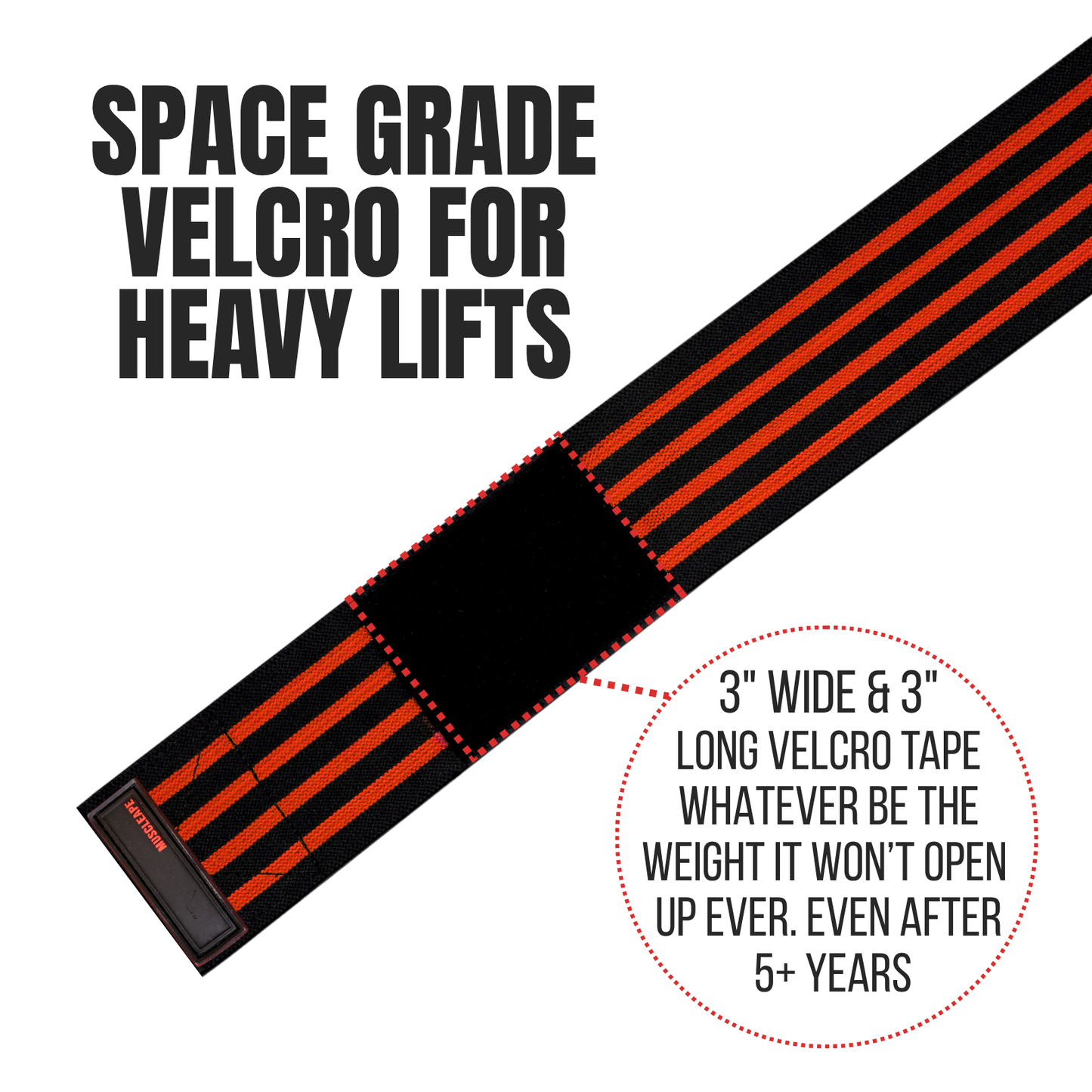 Muscleape Wrist Support Wraps for Gym| For Powerlifters, Bodybuilders and Other Strength Athletes| 3 Inches Velcro with Thumb Loop | Red-Black