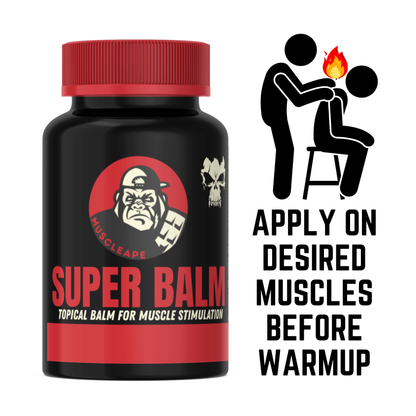 Black and red balm container with application instructions on a white background