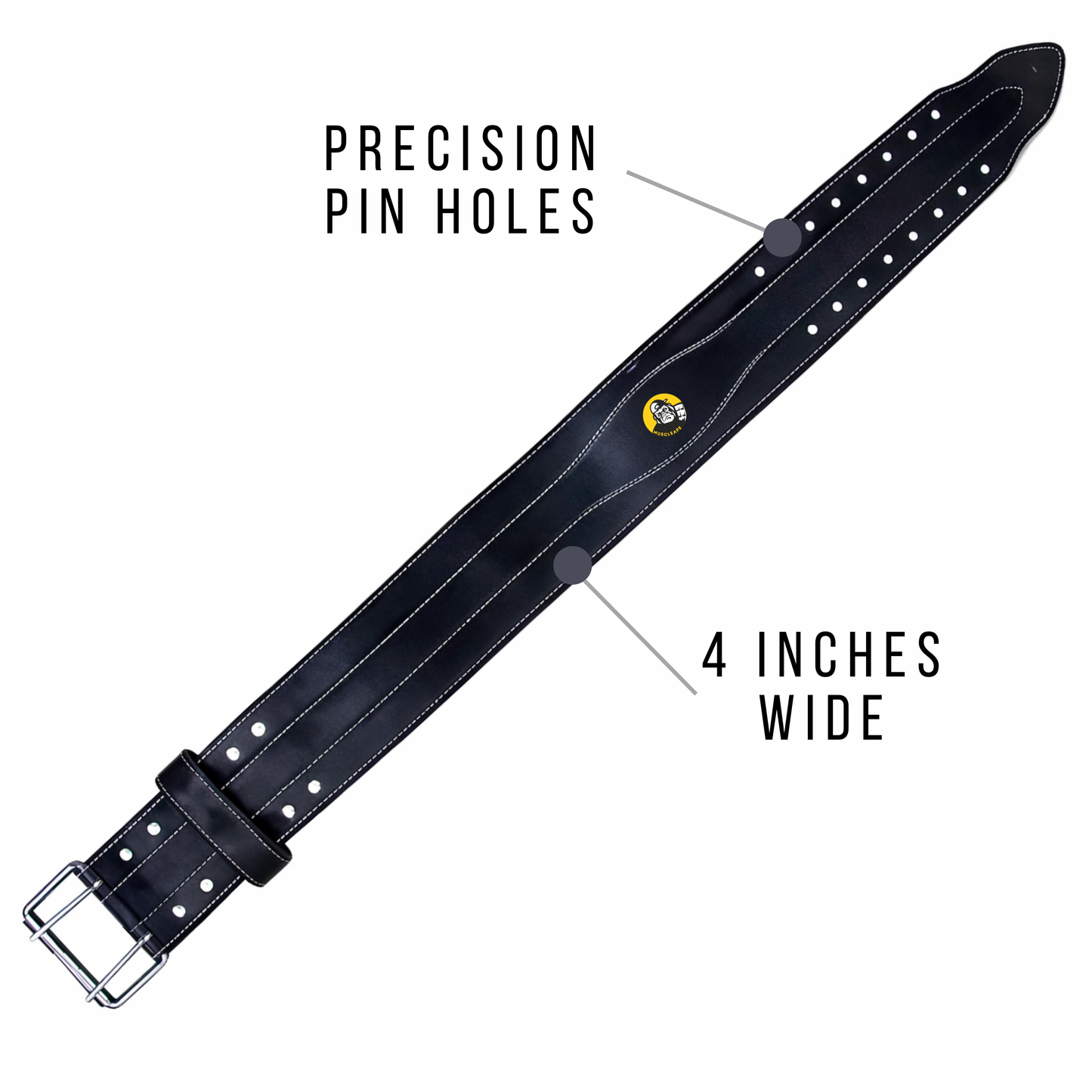Muscleape Weight Lifting Belt for Men & Women, Black Harness Leather Gym Belt with Suede Back Support, Double Prong Buckle, 6 mm Thick 4 Inch Wide for Weightlifting, Powerlifting, Deadlift & Strength Training