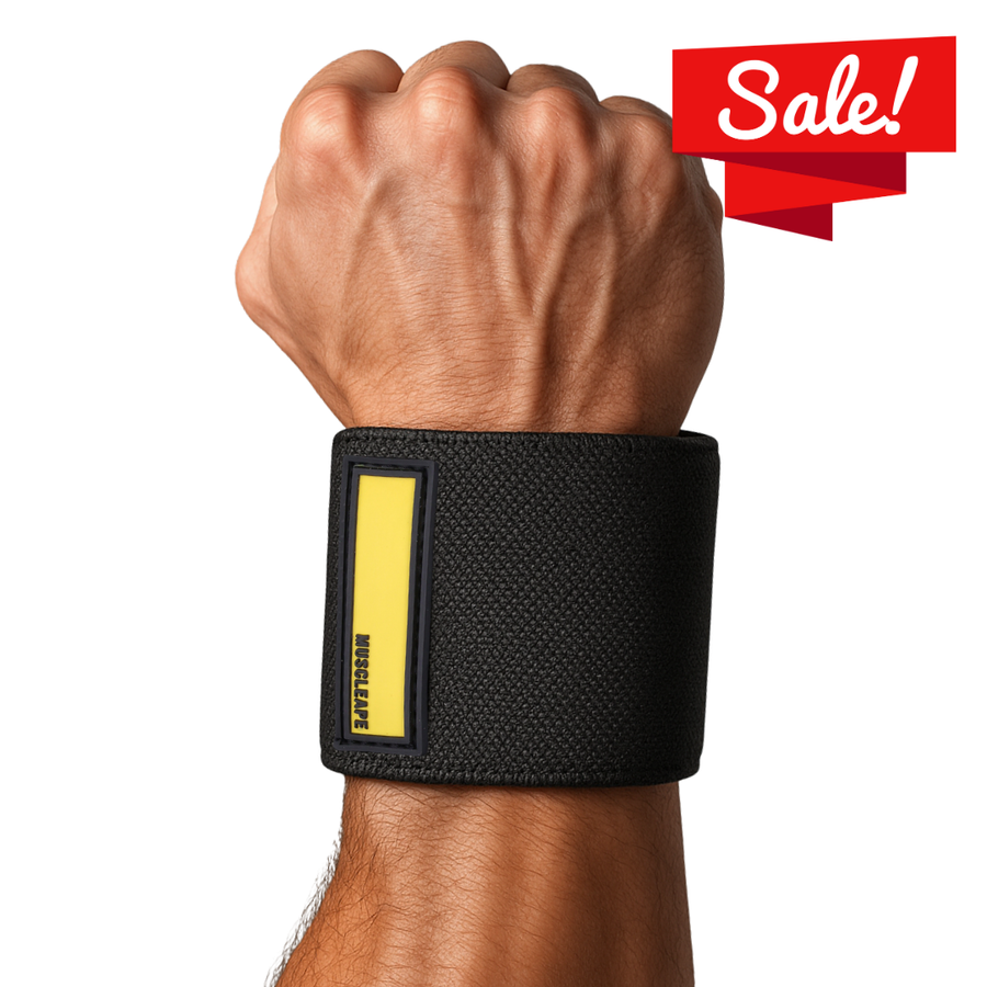 Muscleape Red Wrist Wraps  – Adjustable Thumb-Loop Support for Weightlifting & Powerlifting (Black)