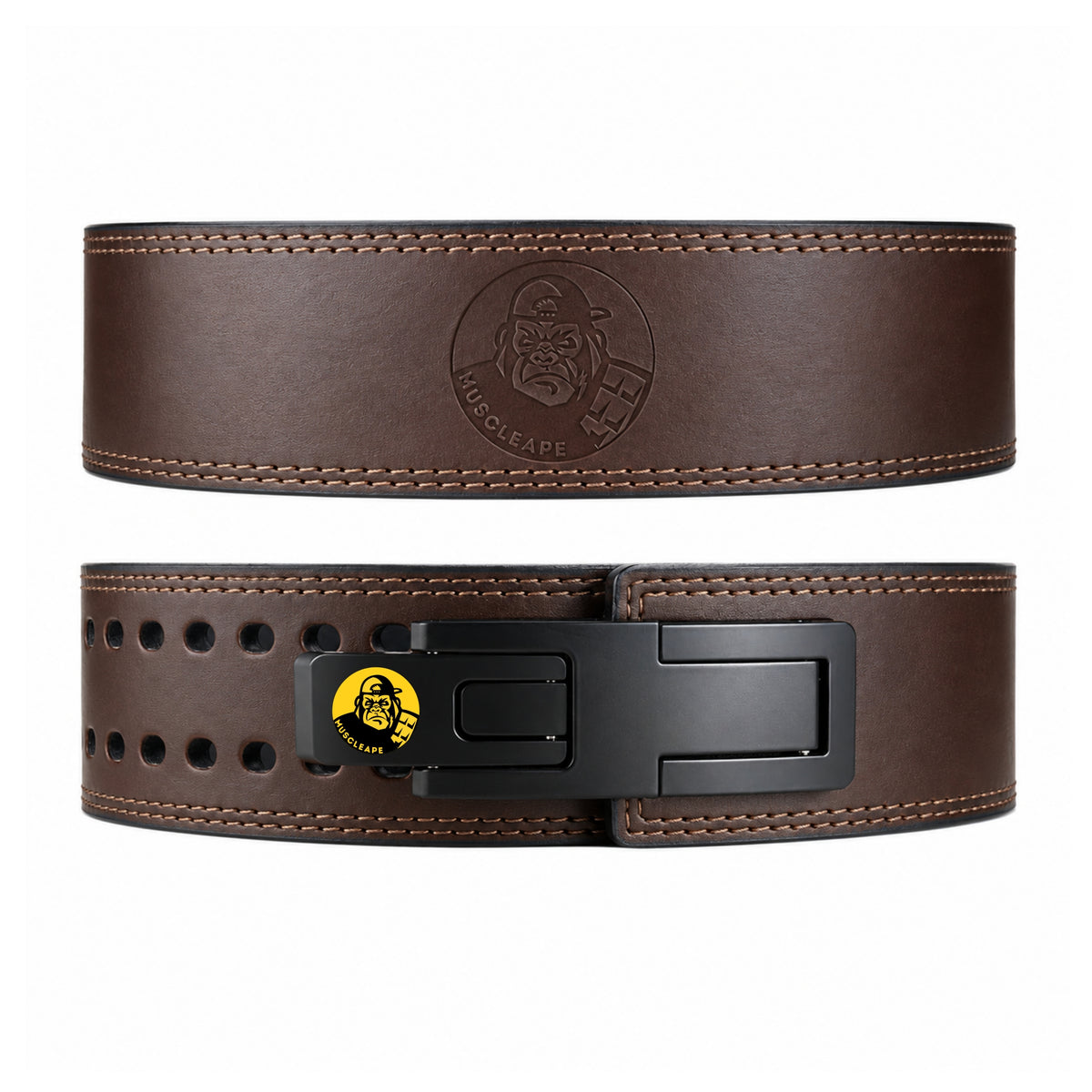 Muscleape Genuine Leather Lever Belt | Lifetime Warranty | Brown Leather