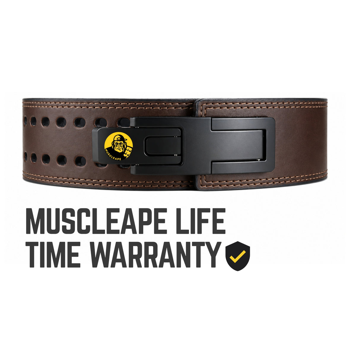 Muscleape Genuine Leather Lever Belt | Lifetime Warranty | Brown Leather