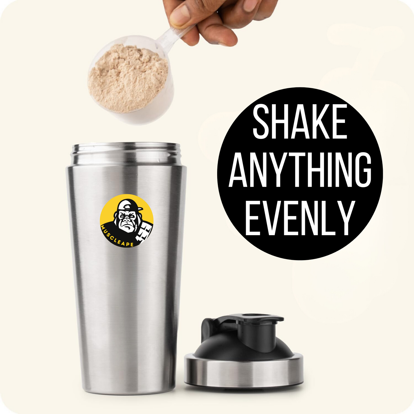 Muscleape Stainless Steel Shaker Bottle For Gym Silver 100% Leakproof Guarantee, Ideal For Protein, Pre Workout, Bcaas & Water Bpa Free Material, 750 milliliter. | | Muscleape