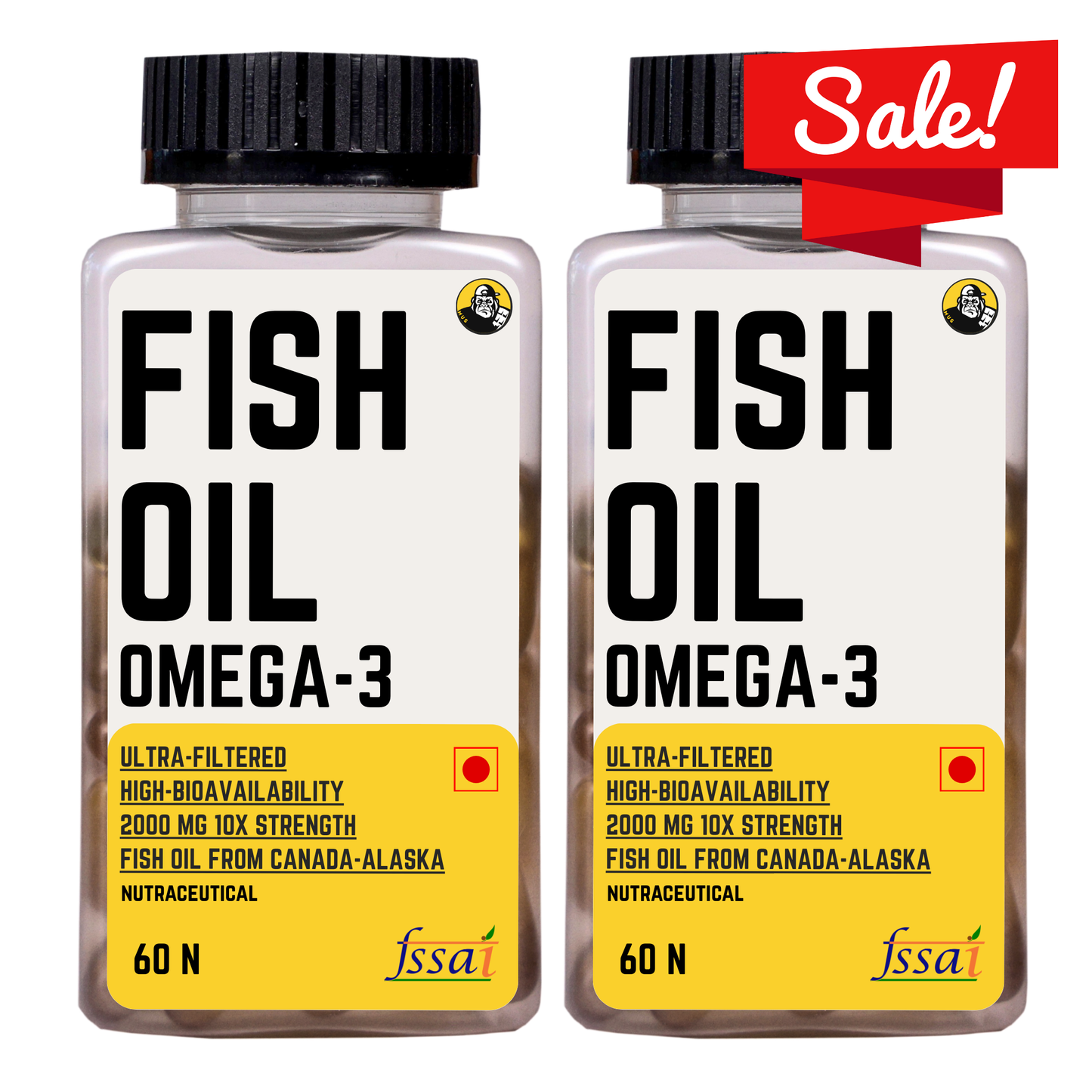 MuscleApe Omega-3 Fish Oil 120 Softgels | 2000mg Omega-3 (EPA 360mg + DHA 240mg) | Enteric Coated Burp-Free, High Absorption