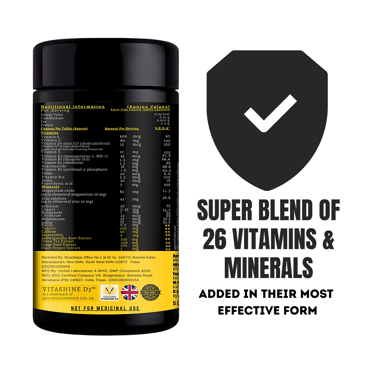 Muscleape Multivitamin for Men | 60 Veg Tablets | 26 Vitamins & Minerals