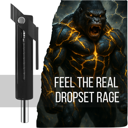 Muscular figure with glowing cracks and a dropset rage tool on a white background