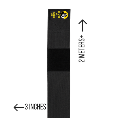 Black knee wraps with measurements labeled on a white background  knee wraps for heavy squats 