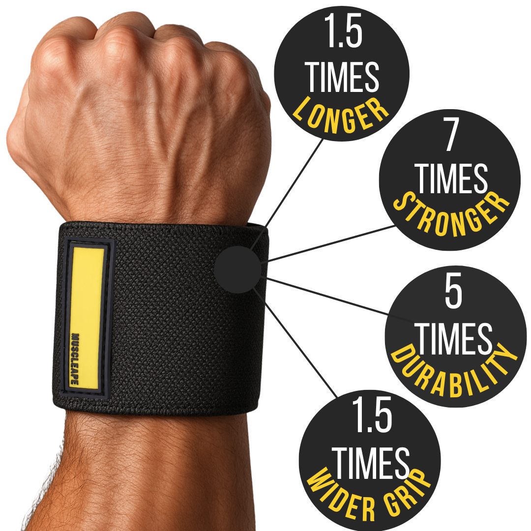 Muscleape Red Wrist Wraps  – Adjustable Thumb-Loop Support for Weightlifting & Powerlifting (Black)