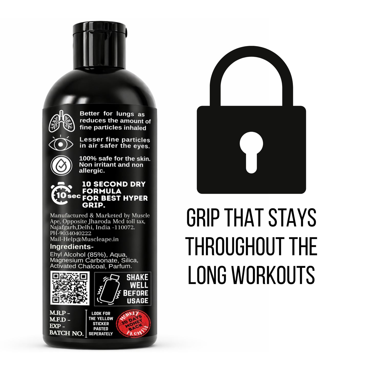 Muscleape Iron Grip Charcoal Liquid Chalk | Fast-Dry Grip Enhancer