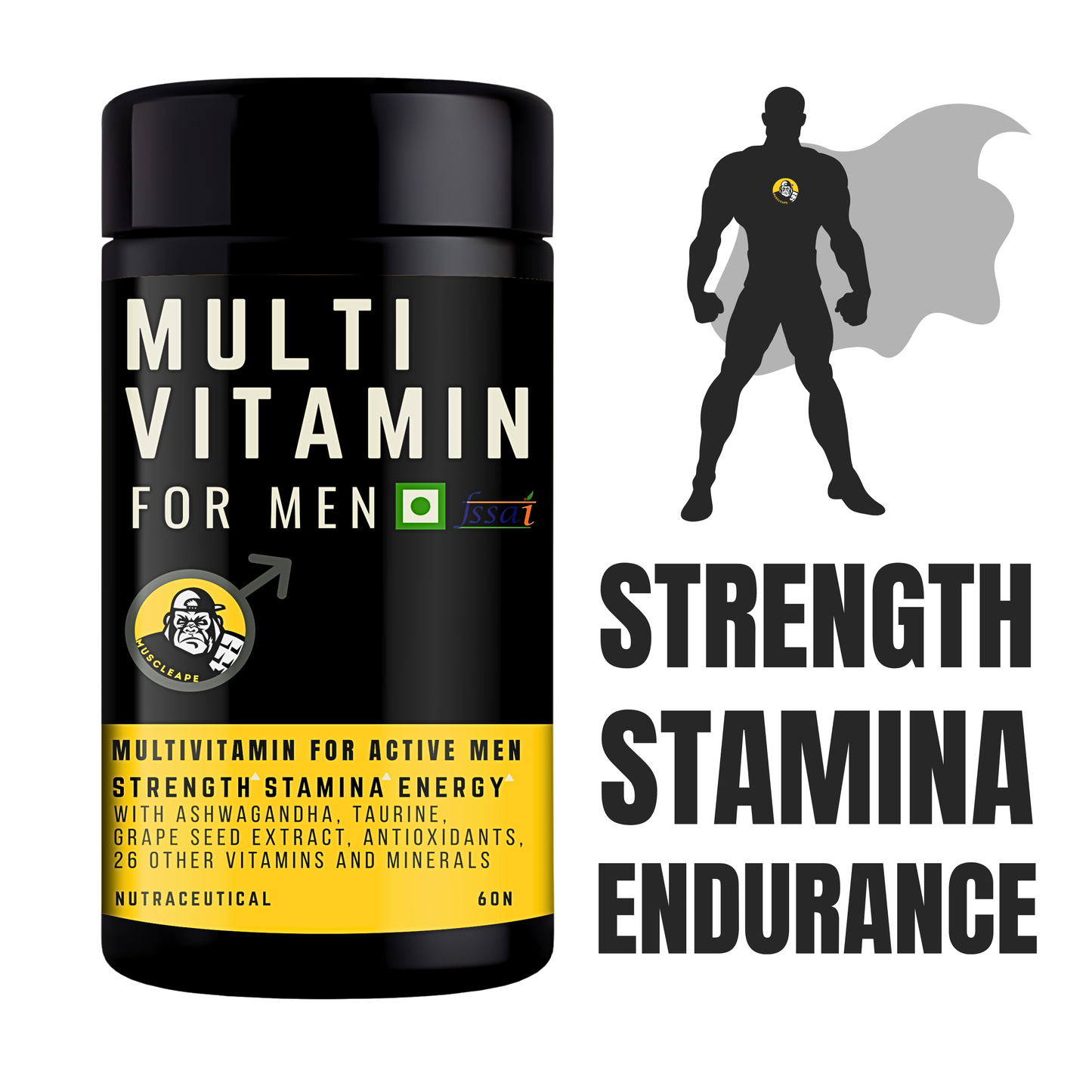 Muscleape Multivitamin for Men | 60 Veg Tablets | 26 Vitamins & Minerals