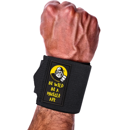 Muscleape Original Black Wrist Wraps for Weightlifting – Adjustable Gym Wrist Support with Thumb Loop– Flexible Lifting Straps for Men & Women – Powerlifting, Bench Press, CrossFit & Other Sports. | Powerlifting Wrist Support Gym | Muscleape