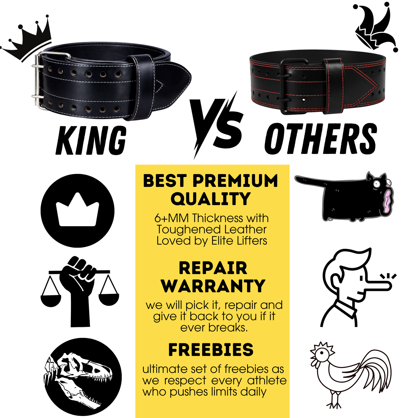 Muscleape Weight Lifting Belt for Men & Women, Black Harness Leather Gym Belt with Suede Back Support, Double Prong Buckle, 6 mm Thick 4 Inch Wide for Weightlifting, Powerlifting, Deadlift & Strength Training