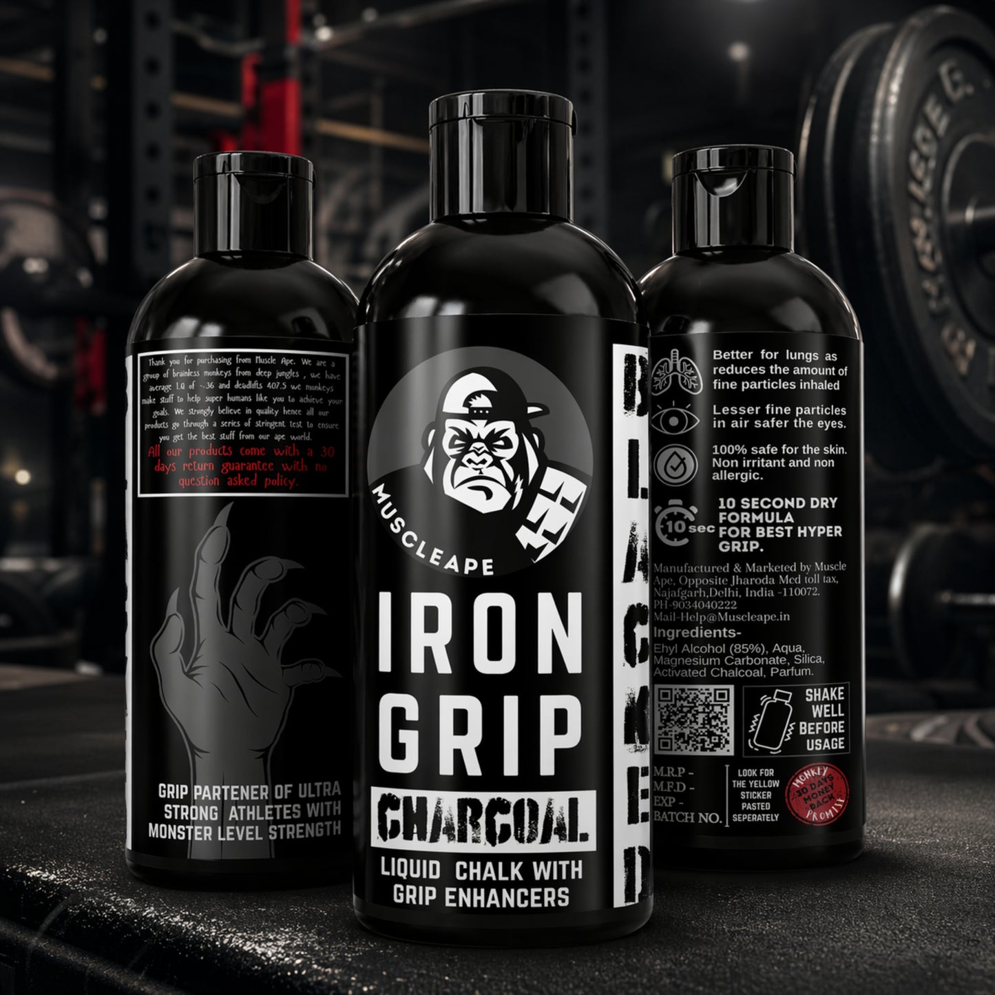 Muscleape Iron Grip Charcoal Liquid Chalk | Fast-Dry Grip Enhancer