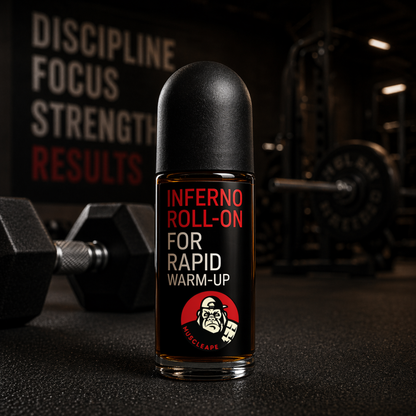 Inferno Roll-On for rapid warm-up with gym equipment in the background