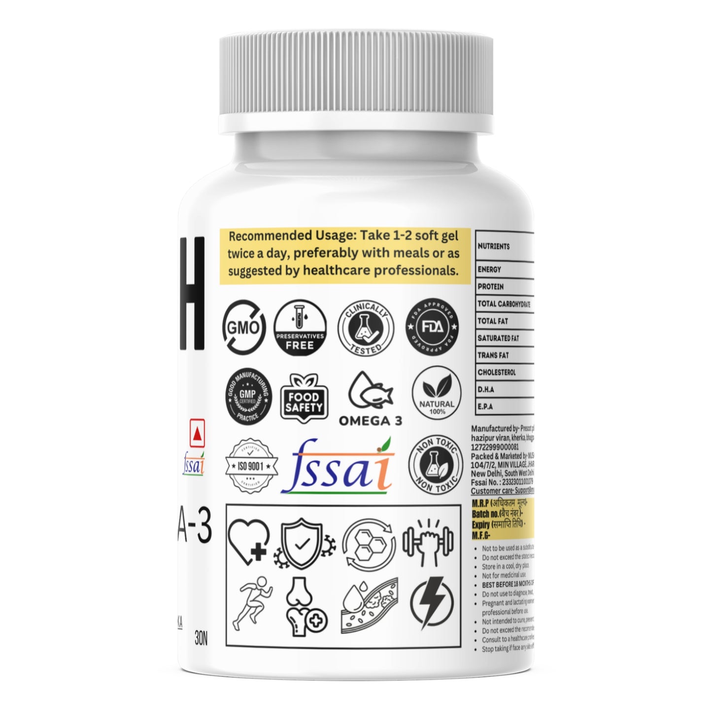 MuscleApe Omega-3 Fish Oil 30 Softgels