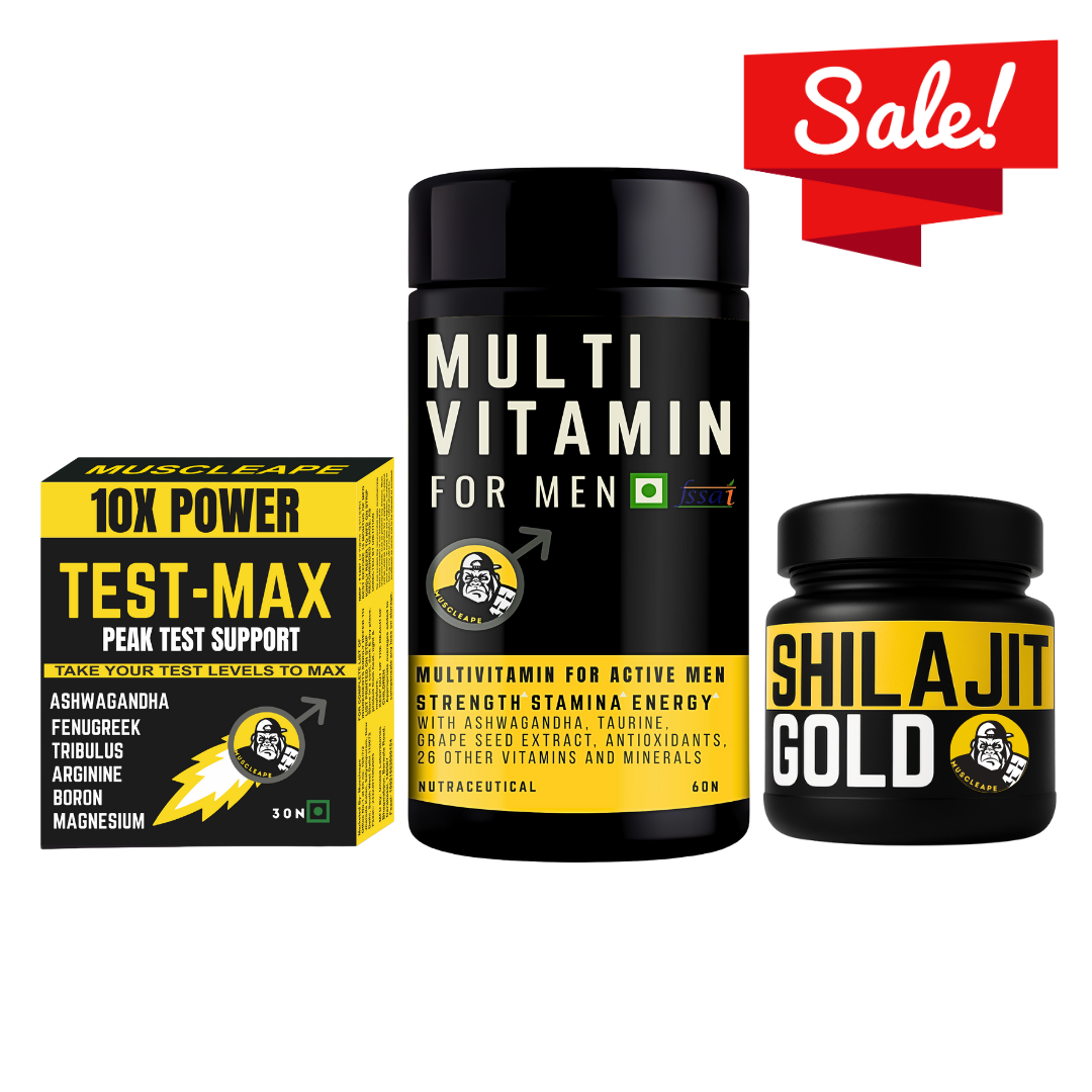 Muscleape Men's Multivitamin Alfa Stack For Peak Performance| 30 Days Complete Course| Testmax - Ultimate Male Performance Booster, Multivitamin & Shilajit Gold Resin.